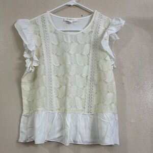 Shabby Chic Cream Ruffled Cap Sleeve Blouse